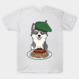 Cute Husky Dog is eating spaghetti T-Shirt